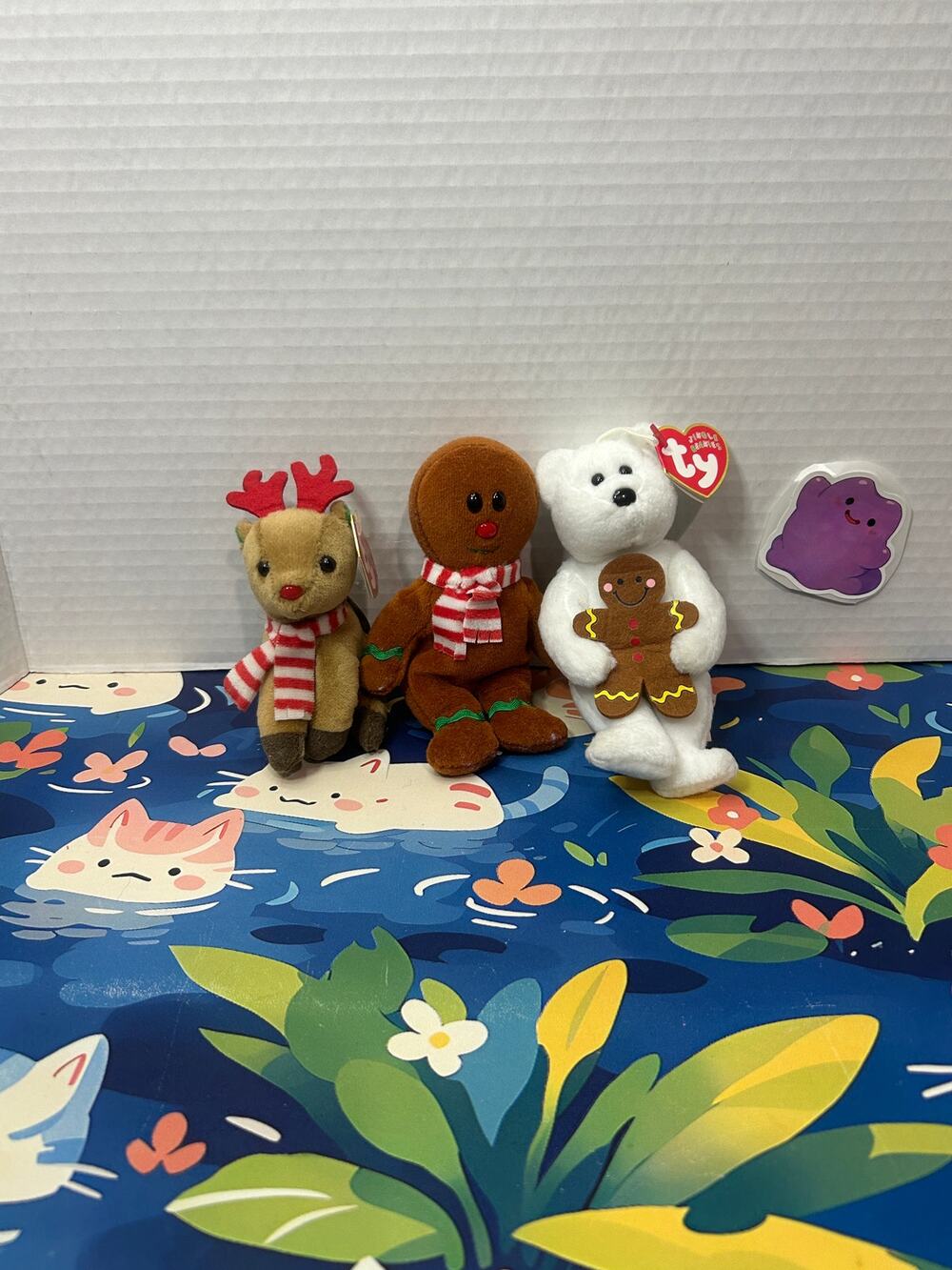 Lot of 3 Ty Christmas Beanie Babies Plush Ornaments Bear Reindeer Gingerbread